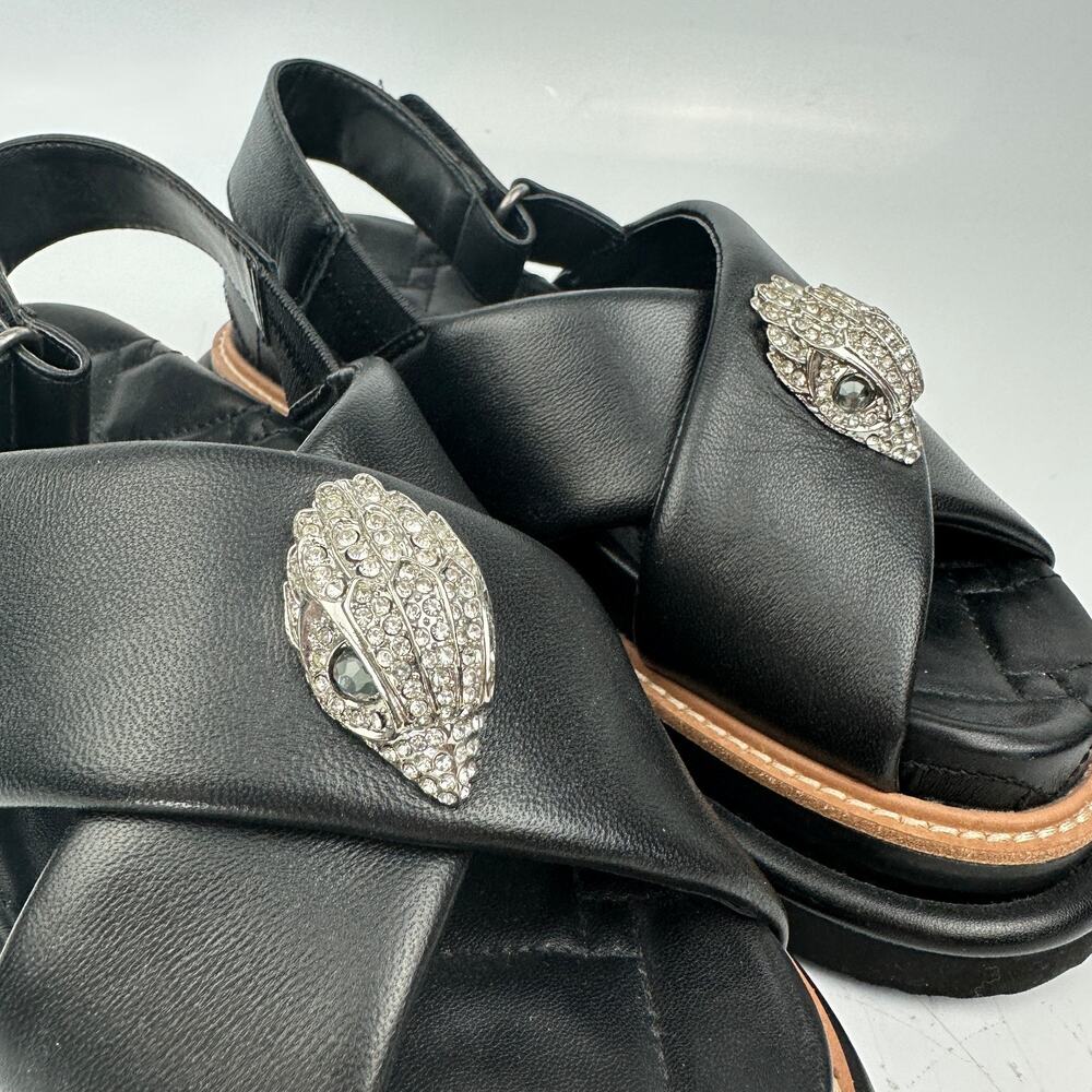 Kurt Geiger London Orson Cross Strap Leather Platform Sandals Women's 37 Black - Picture 11 of 13